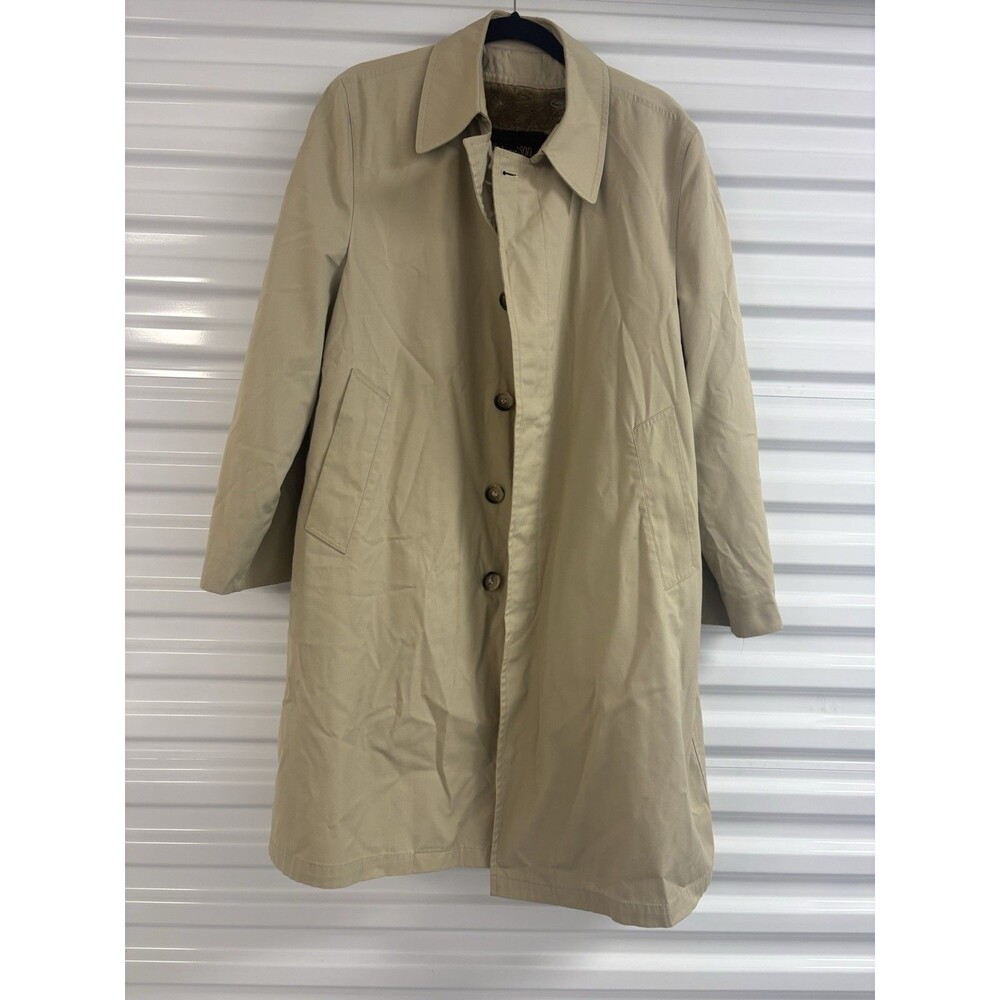 Botany 500 Vtg Mens Khaki Single Breasted Trench Coat 40 Short Removable Lining